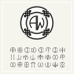 Monogram , Elegant line art logo  in Art Nouveau Style 