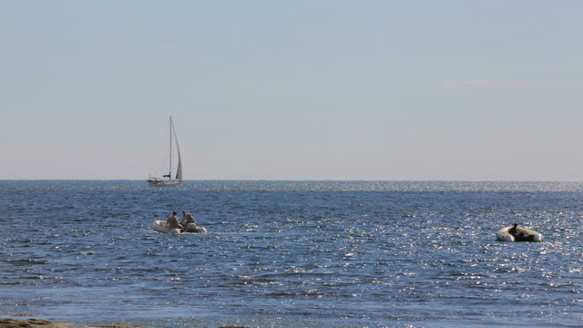 Two Boats And Yacht Sailing In The Sea