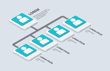 Isometric organization and sturcture. flat 3d organization pop-u