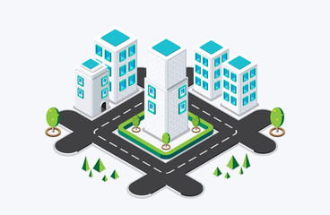 Isometric city building. vector illustration