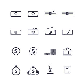 Money linear flat icon set. vector illustration