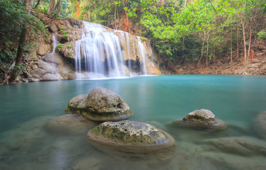Third-rocks in waterfall at Erawan waterfall National Park Kanchanaburi Thailand