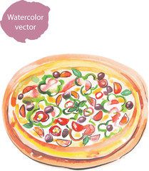 Watercolor pizza, vector, hand drawn