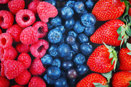 Raspberries, blueberries and strawberries
