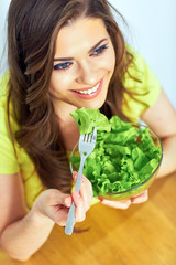 close up face portrait of woman for female healthy diet concept