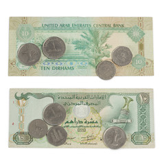 Ten Dirham Note and Coins