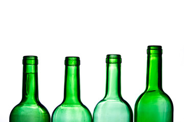 Green wine bottles transparent on white background.
