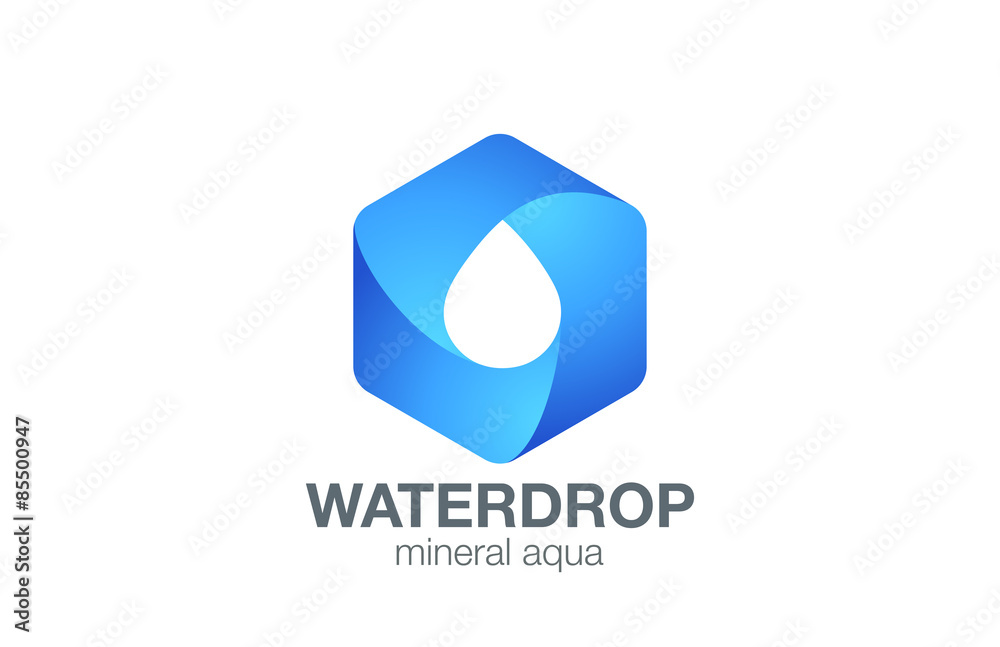 Poster clear water drop logo aqua hexagon infinity loop vector template