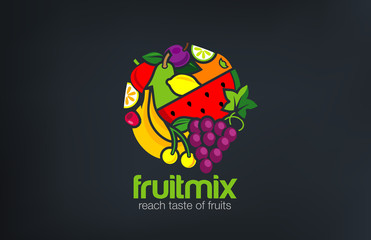 Fruit mix Logo design vector template circle shape...Vegetarian