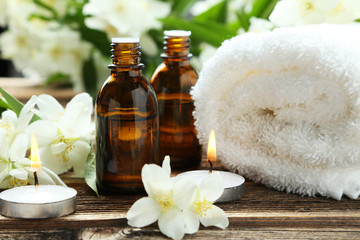 Spa setting on brown wooden background