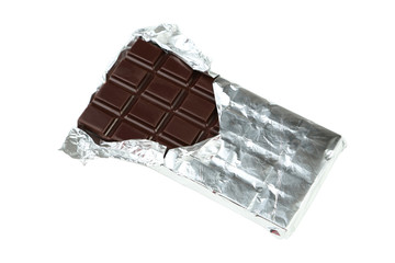 Fototapeta na wymiar Dark chocolate bar in foil isolated on white