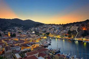 Tuinposter Eiland Sunset at Symi island dodecanese