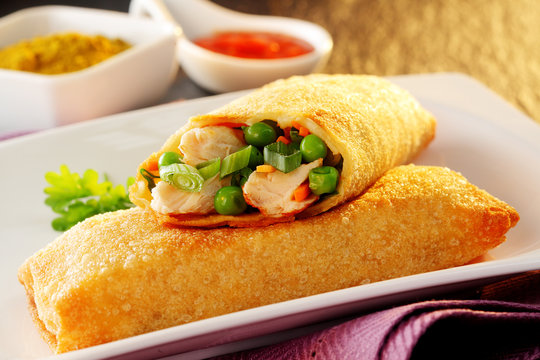 Two delicious spring rolls with fresh vegetables