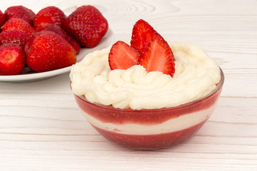 Strawberry dessert with cream.