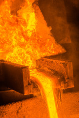Steel pouring at steel plant
