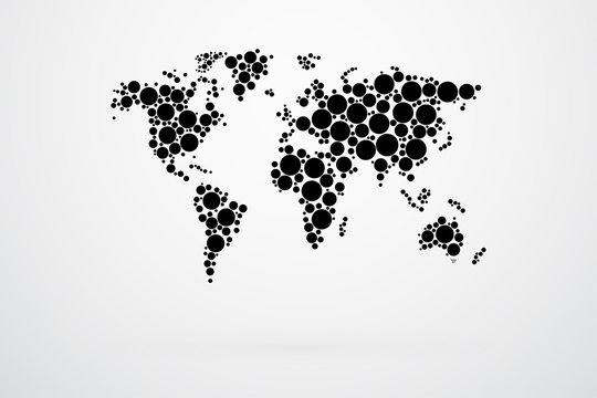 Black Dots World Map Vector
