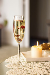 Champagne glass with cranberries