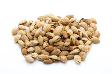 Almonds on the white isolatd background.