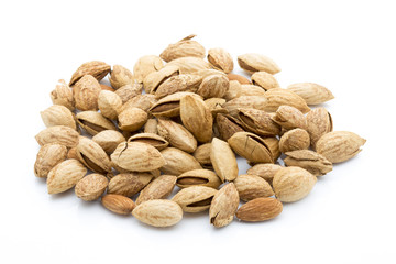 Almonds on the white isolatd background.