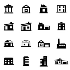 Vector black buildings icon set
