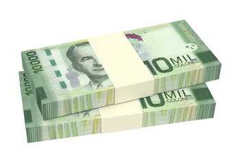 Costa Rica colones isolated on white background. Computer generated 3D photo rendering.