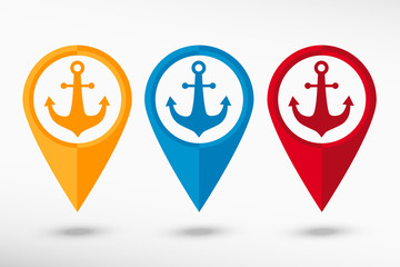 Anchor icon map pointer, vector illustration