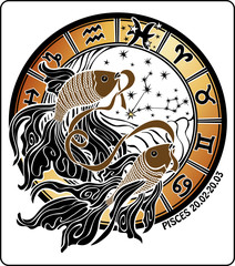 Pisces and the zodiac sign.Horoscope circle. Vector Illustration