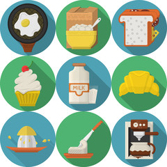 Flat color round icons for breakfast