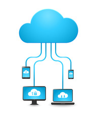 Cloud computing concept with modern electronic devices