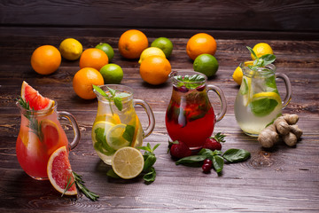 Different types of fresh lemonades.