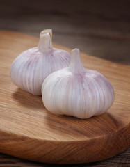 Fresh garlic on a cutting board