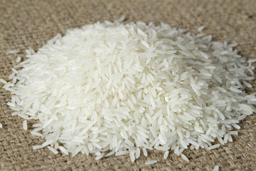 Jasmine rice on sack