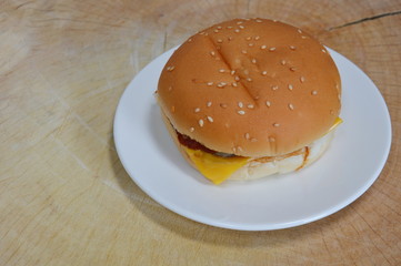 cheeseburger pork and bacon on dish