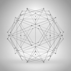 Wireframe Polygonal Element. Abstract Geometric 3D Object with Thin Lines