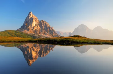 Foto auf Acrylglas Berge Bergsee Spiegelung, Dolomiten, Passo Giau