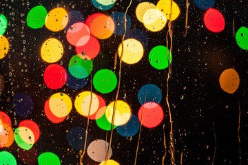 Abstract background of colorful Christmas bokeh lights