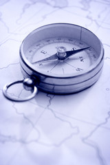 Close Up of Needle Compass on Line Map