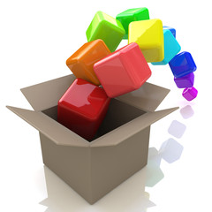 Cardboard Box with Colorful Flying Cubes