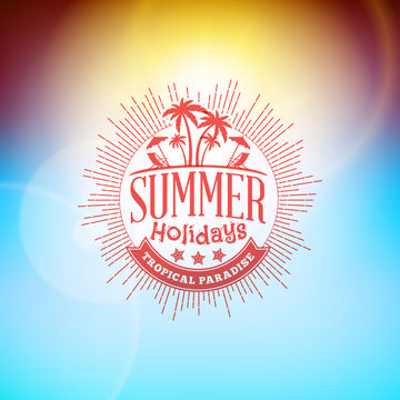 Retro Summer Holidays Hipster Label. Vector Design Elements on Coloful Summer Background