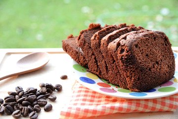 Fresh chocolate cake with coffee beans