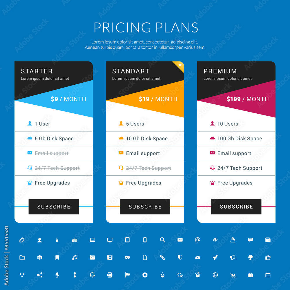 Wall mural vector pricing table in flat design style for websites and applications