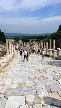 Tourists visiting the ancient city of Ephesus