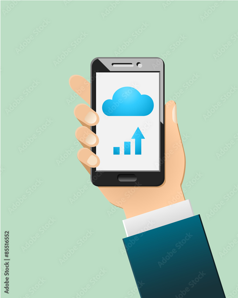 Poster cloud computing concept with storage and upload symbol
