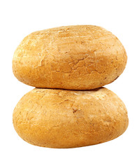 Pile of two warm crunchy bread.Isolated.