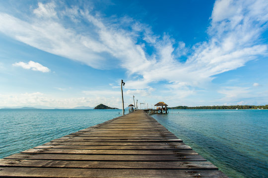 Paradise vacations tropical jetty on sea.