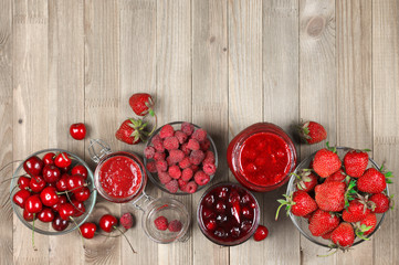 Various jams and berries