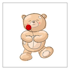 cute brown Teddy bear with a red flower