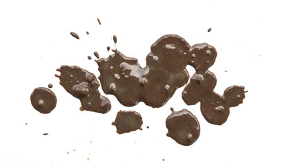 Splattered mud with drip pattern on a white background