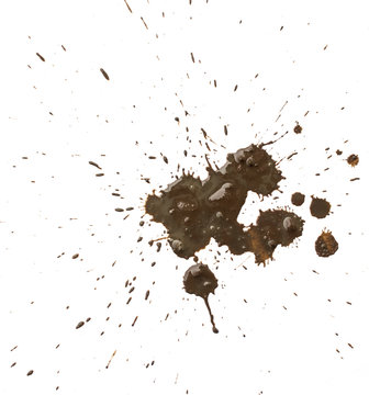 Splattered mud with drip pattern on a white background