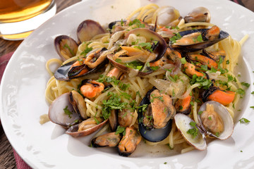Spaghetti with clams mussels and clams